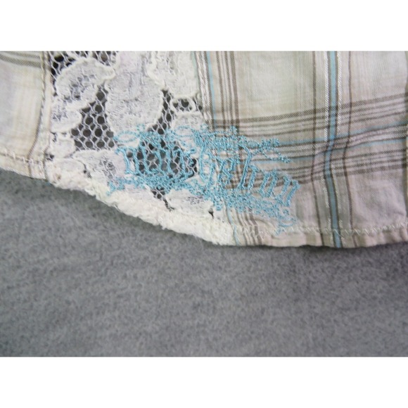 Johnny Was Shirt  XS Plaid Lace Floral‎ Trim Chic Cottage Core Boho Embroidered - Picture 4 of 16